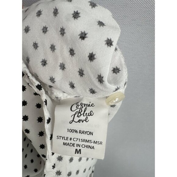 Cosmic Blue Love Polka Dot Short Sleeve Button-Up Blouse Medium - Picture 4 of 5